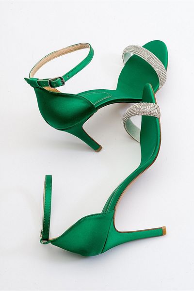 LuviShoes Siesta Green Satin Women's Heeled Shoes