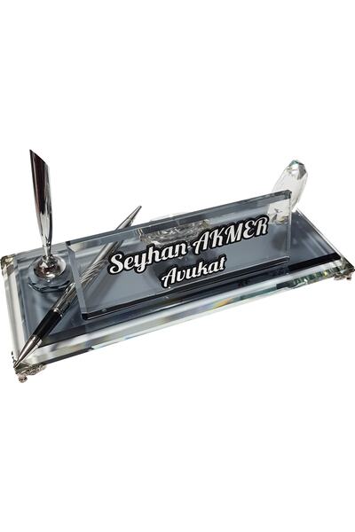 MERTKRİSTAL Kristal Masa Isimliği Kişiye Özel Ofis Hediyesi M520slvr
