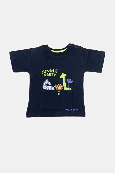 Erkek Bebek,bisiklet Yaka Omuz Çıtçıtlı, Kısa Kollu Baskılı Tişört