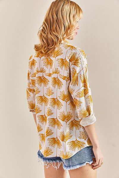 Bianco Lucci Women's Floral Patterned Linen Shirt