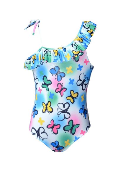 Rs Ramuni Costum de baie pentru fete, cu model de fluturi colorat, imprimat digital, costum de baie pentru piscină