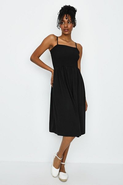 Select Moda Women's Black Strap Gipe Detailed Dress