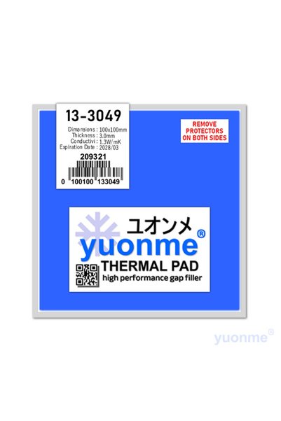 yuonme وسادة حرارية - 3.0 مم 1.3 وات/مك، 100 × 100 مم، موديل 13-3049