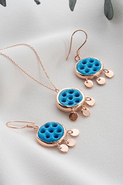 Silvano Jewelry 925 Ayar Gümüş Süryani Gözü Kolye Küpe Seti