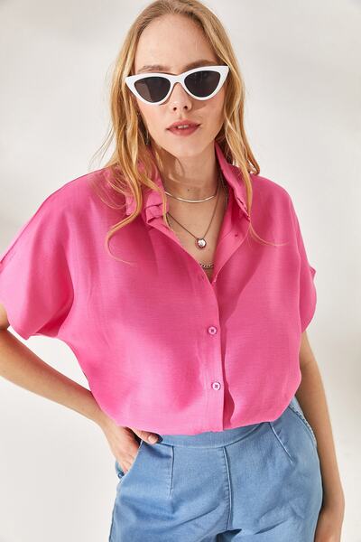 Olalook Női rózsaszín denevér túlméretezett len ing GML-19001109