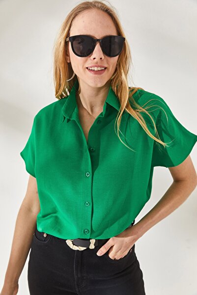 Olalook Dámská plátěná košile Grass Green Bat Oversize GML-19001109