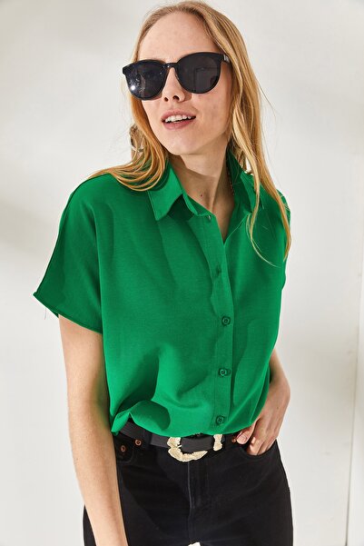 Olalook Dámská plátěná košile Grass Green Bat Oversize GML-19001109