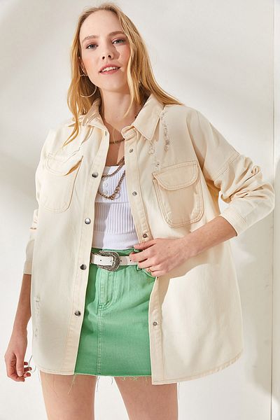 Olalook Women's Bone Detach and Patch Detailed Thick Shirt CKT-19000169