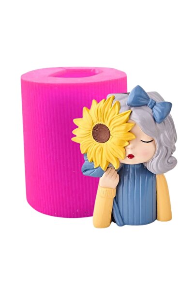 AnkaHobiMarket Ayçiçekli Kız Saksı Silikon Kalıp