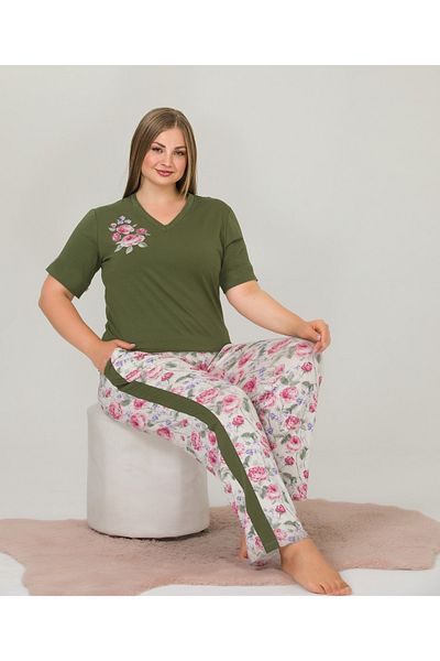 Yenimodam Plus Size Short Sleeve Women's Pajamas Set 10898