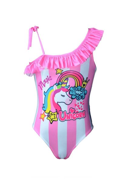 Rs Ramuni Girl's Swimsuit Rainbow Unicorn Patterned Digital Printed Sea Pool Swimsuit