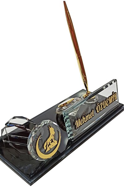 MERTKRİSTAL Bozkurt Logolu Kristal Masa Isimliği, Öze Logolu Ofis M524 Gold