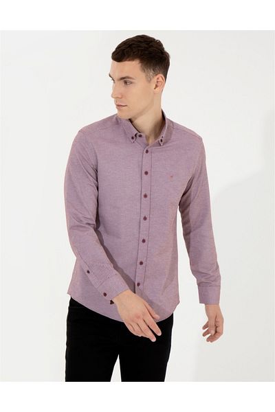Pierre Cardin Πουκάμισο Claret Red Slim Fit Oxford