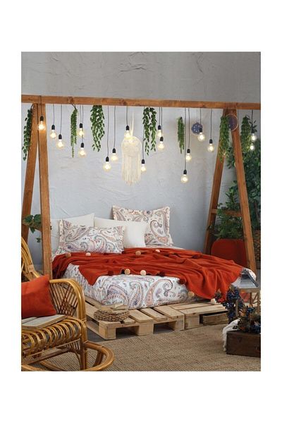 KILIÇASLAN TEKSTİL Good Night Istanbul Boho Chic Double Blanket Set - Cinnamon