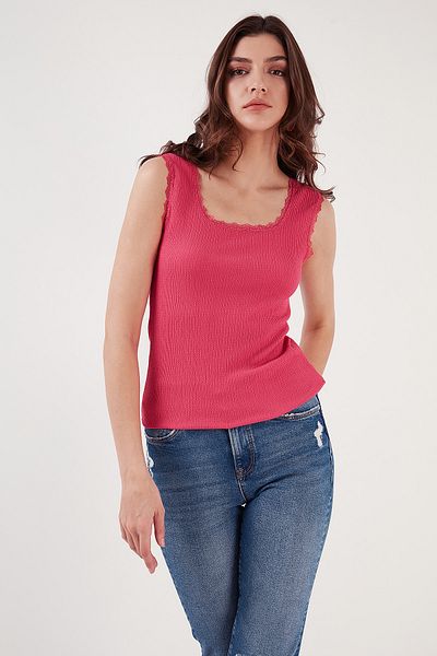 Lela Slim Fit Thick Strap Lace Square Collar Wrap Undershirt 5864979