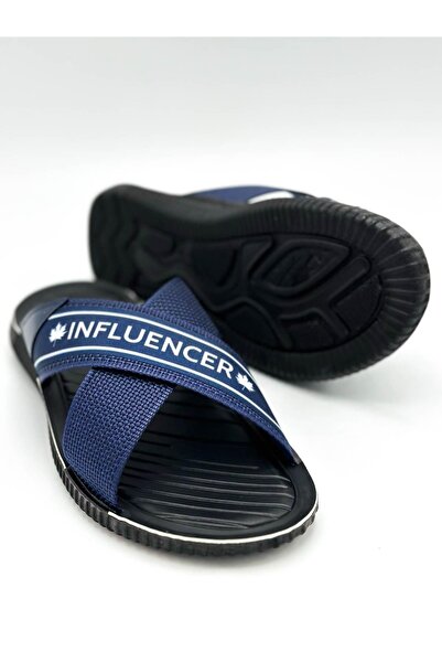 sermoda Інфлюенсер Чоловічі капці з перехрещеним ремінцем і спортивною застібкою Домашні капці Повсякденні капці 12412 Синій Білий