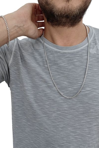 Chavin 4 mmGray Steel Men's Bracelet Chain Set Er34-4