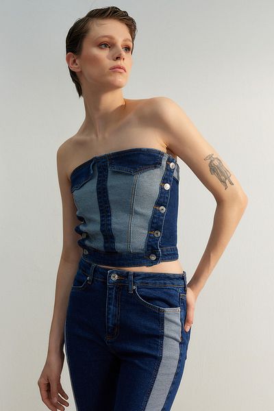 Trendyol Collection Blaues Denim-Bustier in limitierter Auflage TPRSS23BS00094