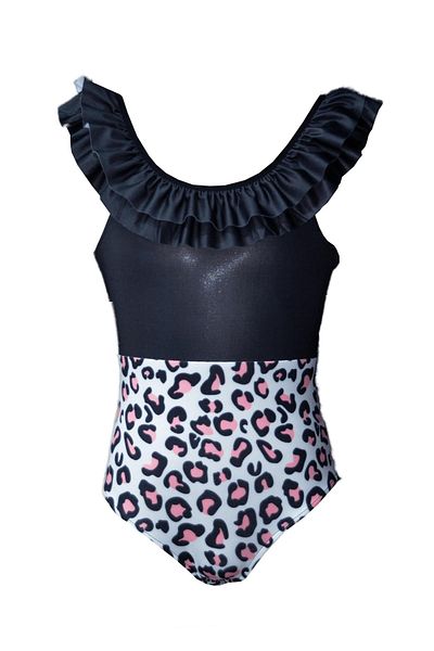 Rs Ramuni Girl's Swimsuit Pink Leopard Patterned Digital Printed Sea Pool Swimsuit