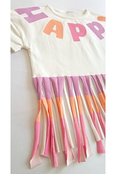 Tuffy Çaren Kids Girl's Summer Fringed 2-Piece Set-skirt with Fringe, Printed T-shirt and Leggings 2-Piece Set