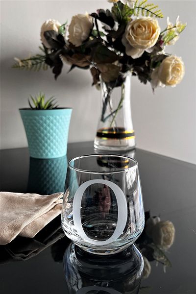 DECOSTYLE O Letter Laser Cut Non-Removable Glass Cup-Candle Holder-Pen Holder-Suitable for Use as a Mini Vase 1 Pc