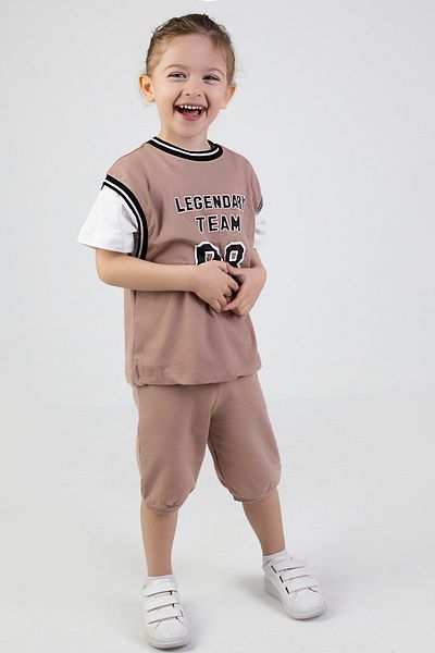 Harika KIDS Boy's Legendary Printed Short Sleeve Below Knee Basketball Shorts Basic Suit Age 2-5