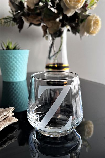 DECOSTYLE Z Letter Laser Cut Non-Removable Glass Cup-Candle Holder-Pen Holder-Suitable for Use as a Mini Vase 1 Pc