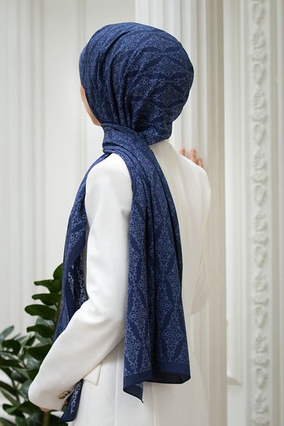 Vissona Γυναικείο πολυτελές μεταξωτό σάλι Medina Navy Blue-3