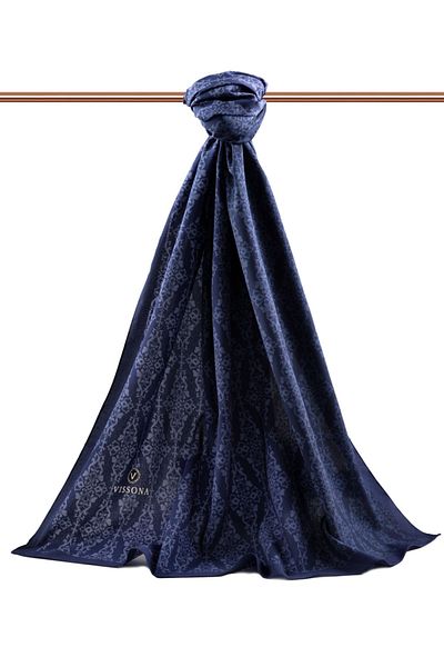 Vissona Γυναικείο πολυτελές μεταξωτό σάλι Medina Navy Blue-3