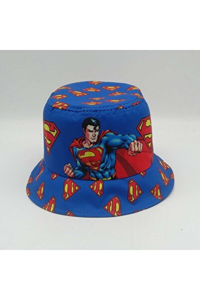 Shopiolog Çocuk Kova Şapka Erkek Kahraman Süperman Balıkçı Kova Şapka Süperman Güneş Şapkaları