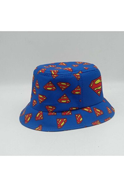 Shopiolog Çocuk Kova Şapka Erkek Kahraman Süperman Balıkçı Kova Şapka Süperman Güneş Şapkaları