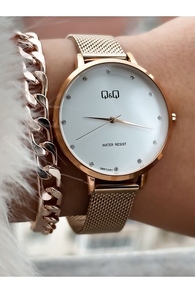 Q&Q Brand Steel Strap, Waterproof, Rose Color Women's Wristwatch + bracelet