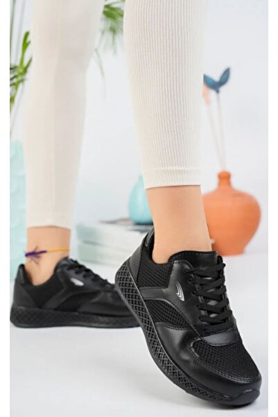 BOUIS Women's Black Casual Mesh Anorak Laced Lightweight Sneaker Comfortable Running Shoes with Anti-Slip Soles