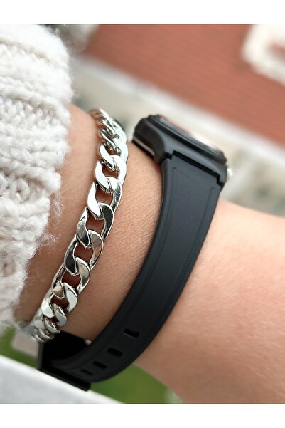 Q&Q Brand Black Silicone Band Small Case Numeral Wristwatch + Bracelet