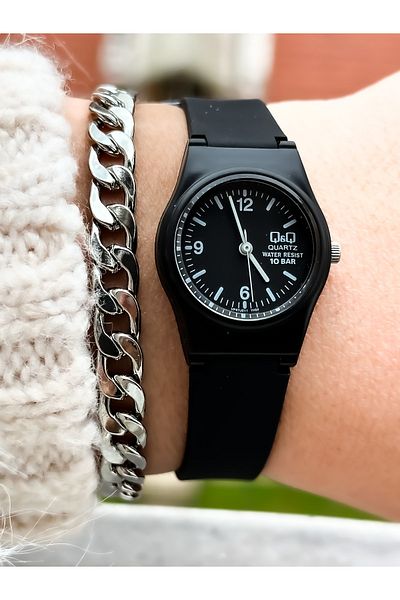 Q&Q Brand Black Silicone Band Small Case Numeral Wristwatch + Bracelet