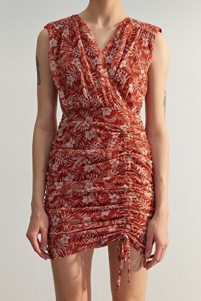 Trendyol Collection Limited Edition Tile Gathered Fitted Mini Lined Chiffon Woven Dress TWOSS23EL01729