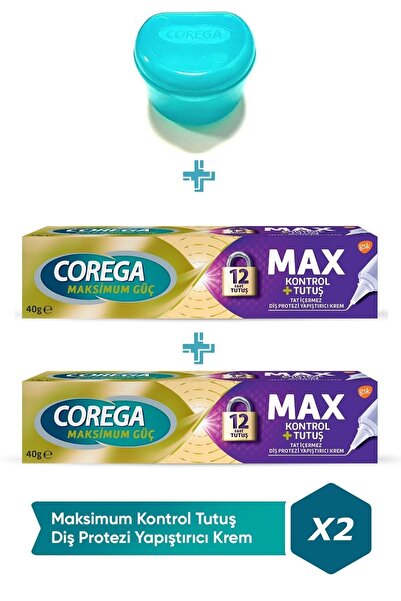 Corega Maksimum Kontrol Protez Yapıştırıcı Krem 40gr 2 Adet + Protez Diş Sakl...