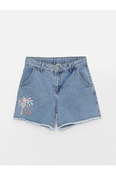 LC Waikiki Lcw Kids Embroidered Girl's Jean Shorts
