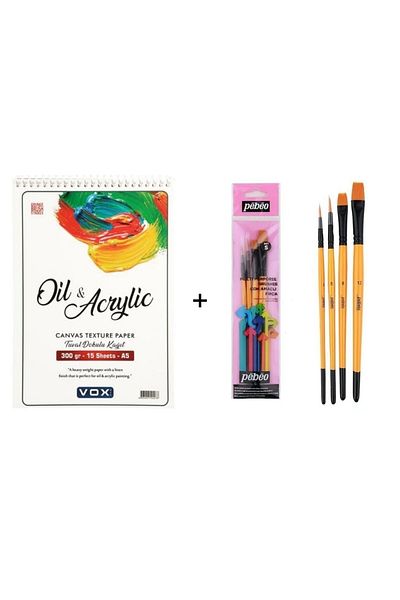 Pebeo Set de pensule multifuncționale - Set 5 și Vox A5 300gr Caiet acrilic și vopsea în ulei