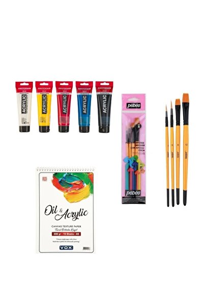 Talens Amsterdam Akrilik Boya Seti 5x120ml + Vox 300gr A5 Defter + Pebeo 4'lü...