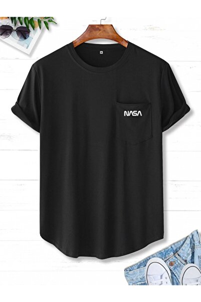 Keywest Fusta cu buzunare cu imprimeu NASA de mărime mare Tricou negru cu tăi...