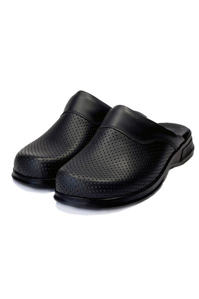 DEWO Genuine Leather Handmade Black Men's Sabo Kitchen Cook and Barista Slippers