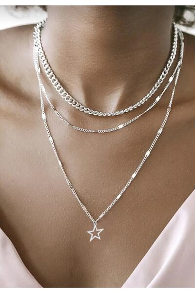 TakıConcept 3'lü Yıldız Kolye Seti, Kadın Kolye, 3lü Kolye