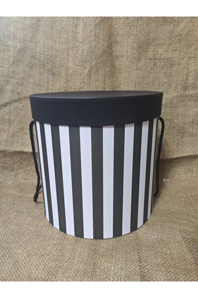 Stil Kutu Yuvarlak Silindir Kutu Siyah Beyaz Kalın Çizgili Silindir Kutu