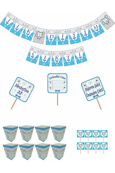 Doğumgünü Marketim Diş Buğdayı Ilk Dişim Flama Pankart Mısır Kutusu Kürdan Se...