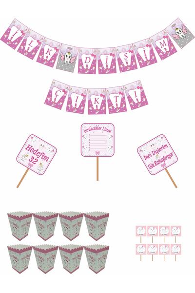 Doğumgünü Marketim Diş Buğdayı Ilk Dişim Flama Pankart Mısır Kutusu Kürdan Se...