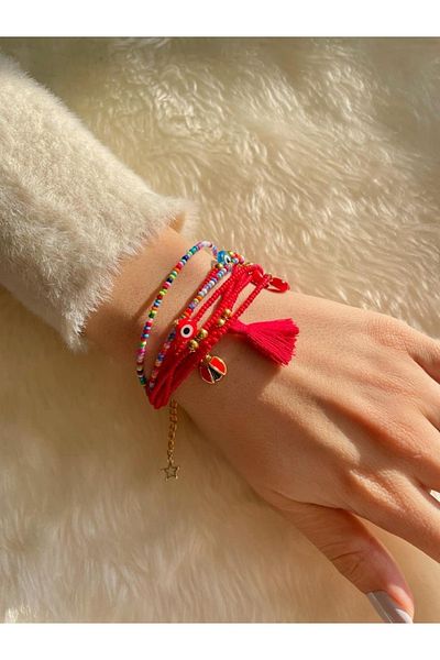 Beykan Bracelet 8 Pieces Ladybug with Tassels