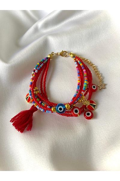 Beykan Bracelet 8 Pieces Ladybug with Tassels