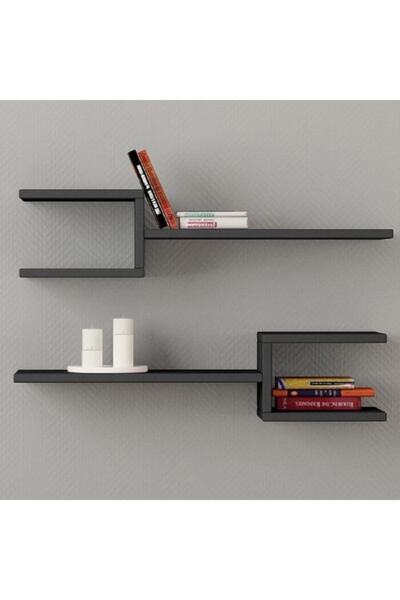 Mozide Siyah U Duvar Rafı Gizli Bağlantılı
