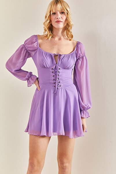 Bianco Lucci Women's Front Adjustable Bird Eyed Chiffon Dress